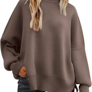 Women's Oversized Batwing Sweaters 2025 Fall Outfits Trendy Crewneck Knit Side S